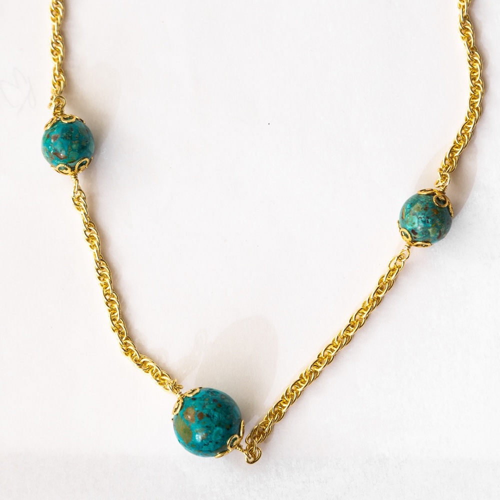 JTV gold tone longer style necklace with turquoise balls approx 29.5” length - Picture 5 of 16